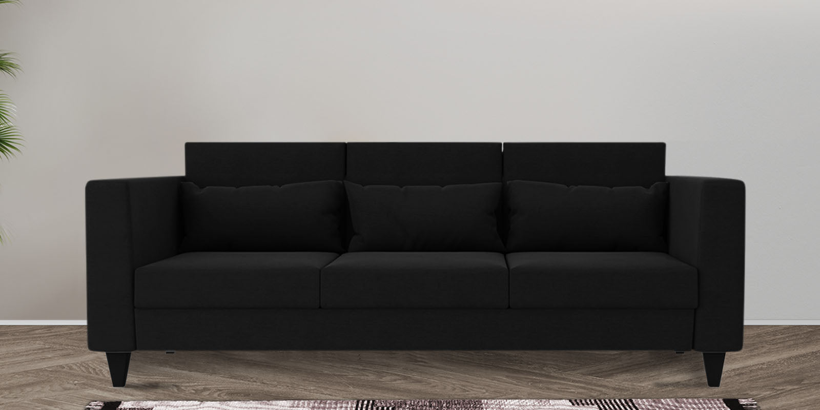 Nipul Fabric 3 Seater Sofa In Zed Black Colour - Febonic Living