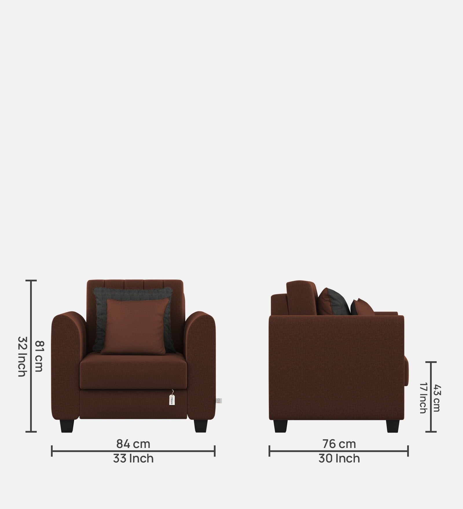 Cosmic Fabric 1 Seater Sofa In Coffee Brown Colour - Febonic Living