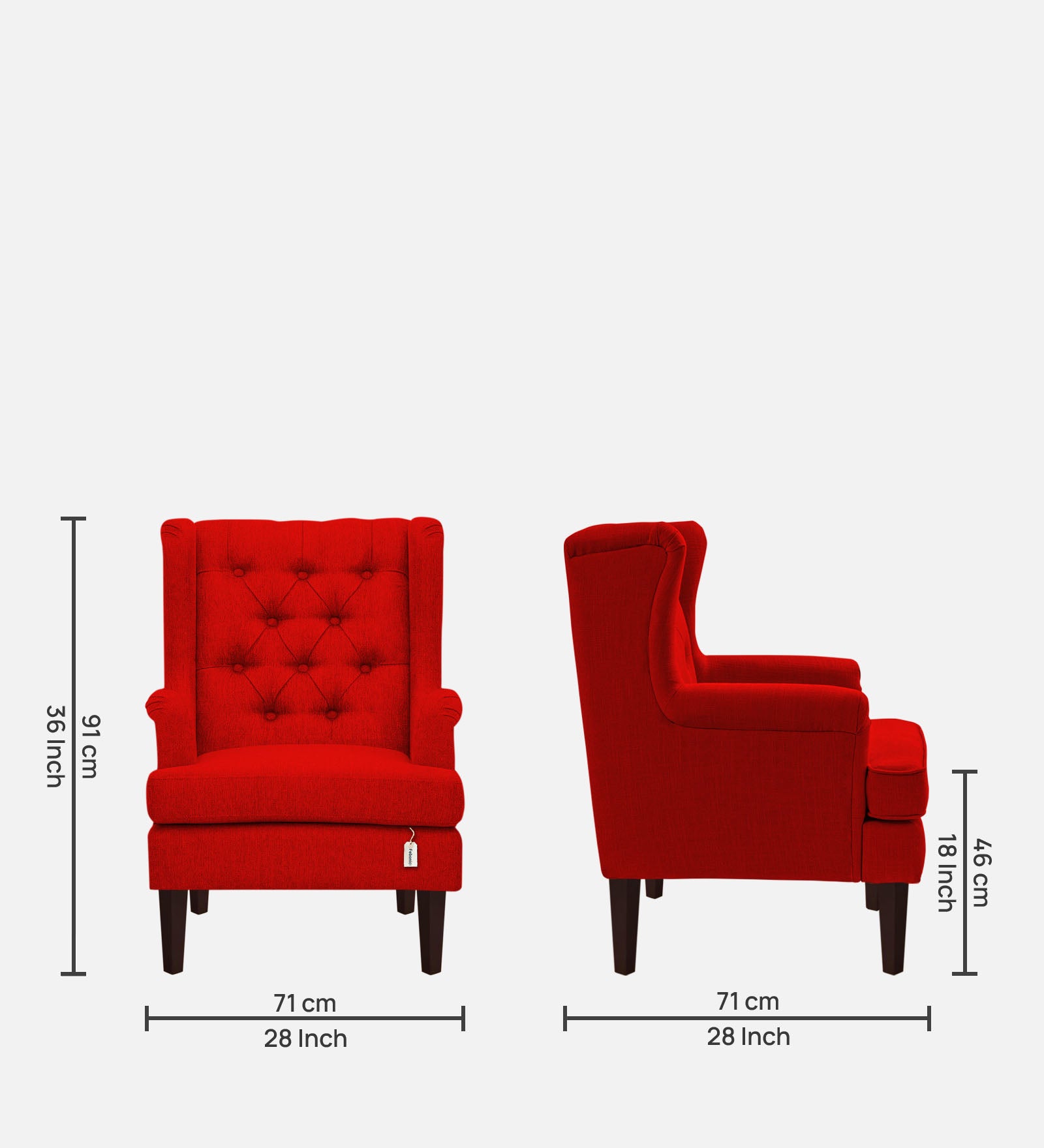 Deyuk Fabric Wing Chair In Ruby Red Colour - Febonic Living