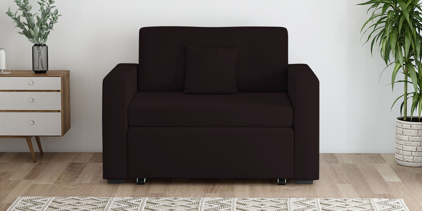 Rocky Fabric 2 Seater Pull Out Sofa Cum Bed In Cara Brown Colour With Storage - Febonic Living
