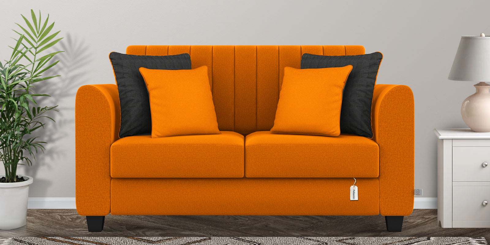 Cosmic Fabric 2 Seater Sofa In Vivid Orange Colour - Febonic Living