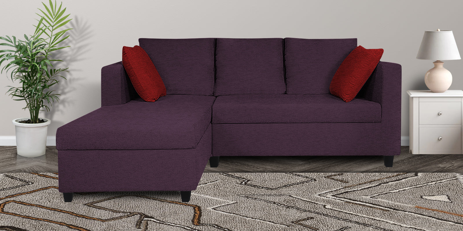 Nebula Fabric RHS Sectional Sofa (2+Lounger) In Greek Purple Colour - Febonic Living