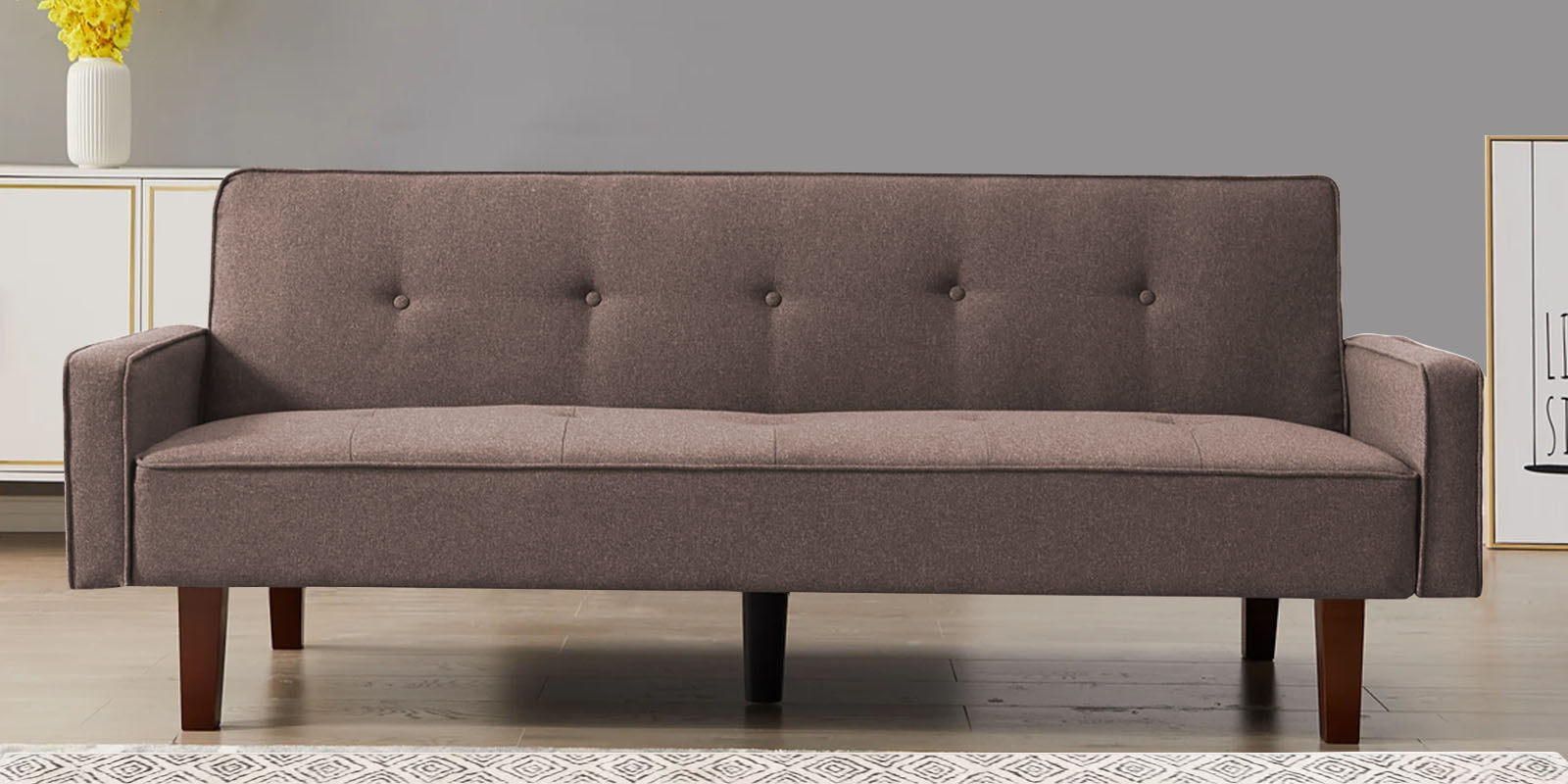 Nebia Fabric 3 Seater Convertible Sofa Cum Bed In Caspa Brown Colour - Febonic Living