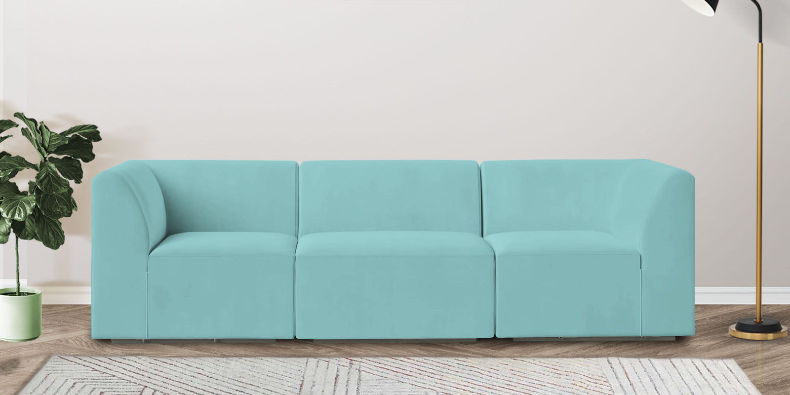 Bufa Velvet 3 Seater Sofa in Barmunda Aqua Blue Colour