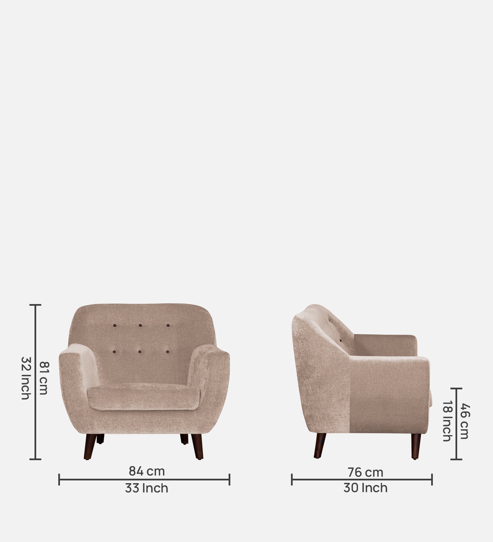 German Fabric 1 Seater Sofa In Kadhi Beige Colour - Febonic Living