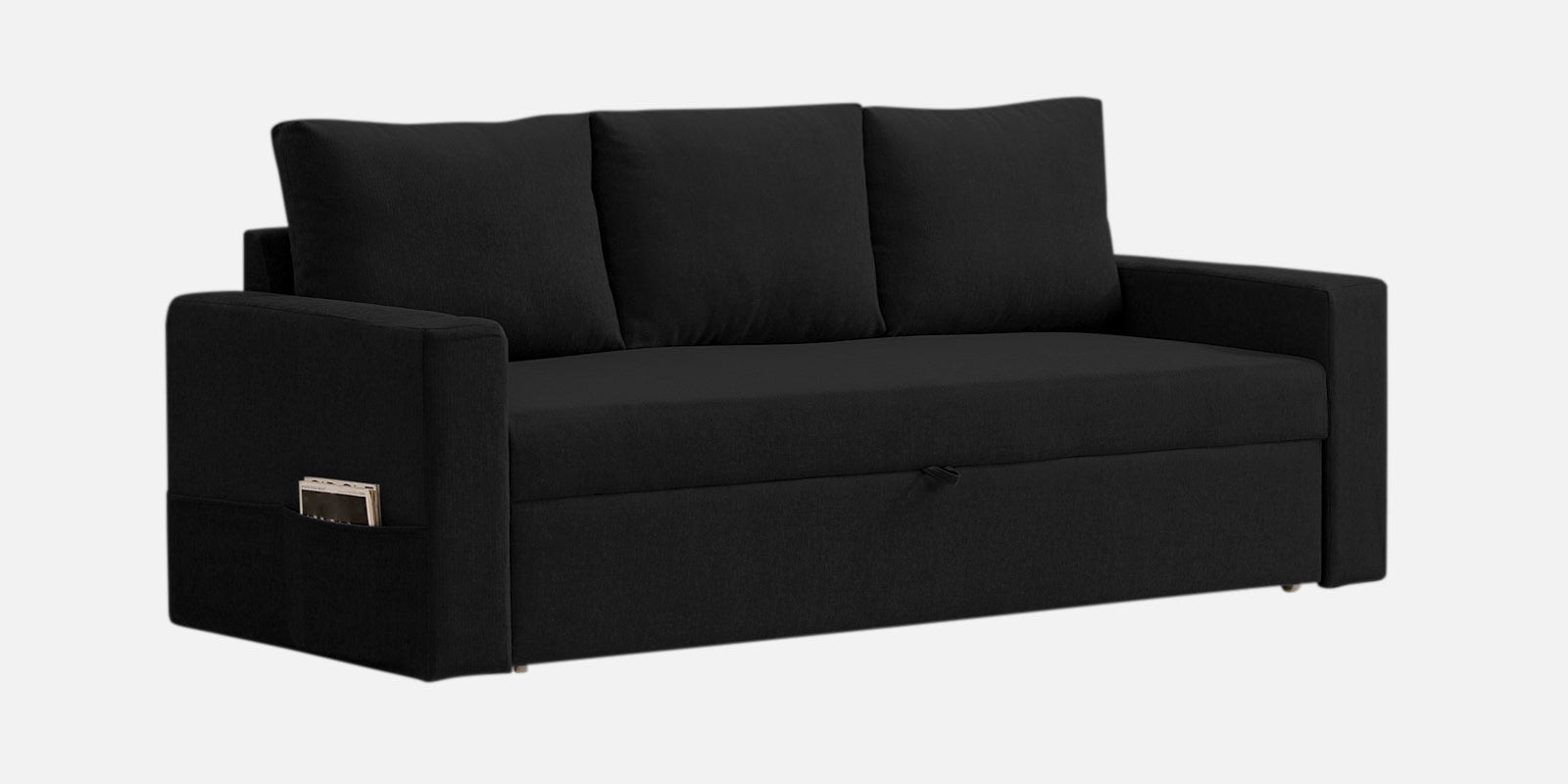 Kara Fabric 3 Seater Pull Out Sofa Cum Bed In Zed Black Colour - Febonic Living