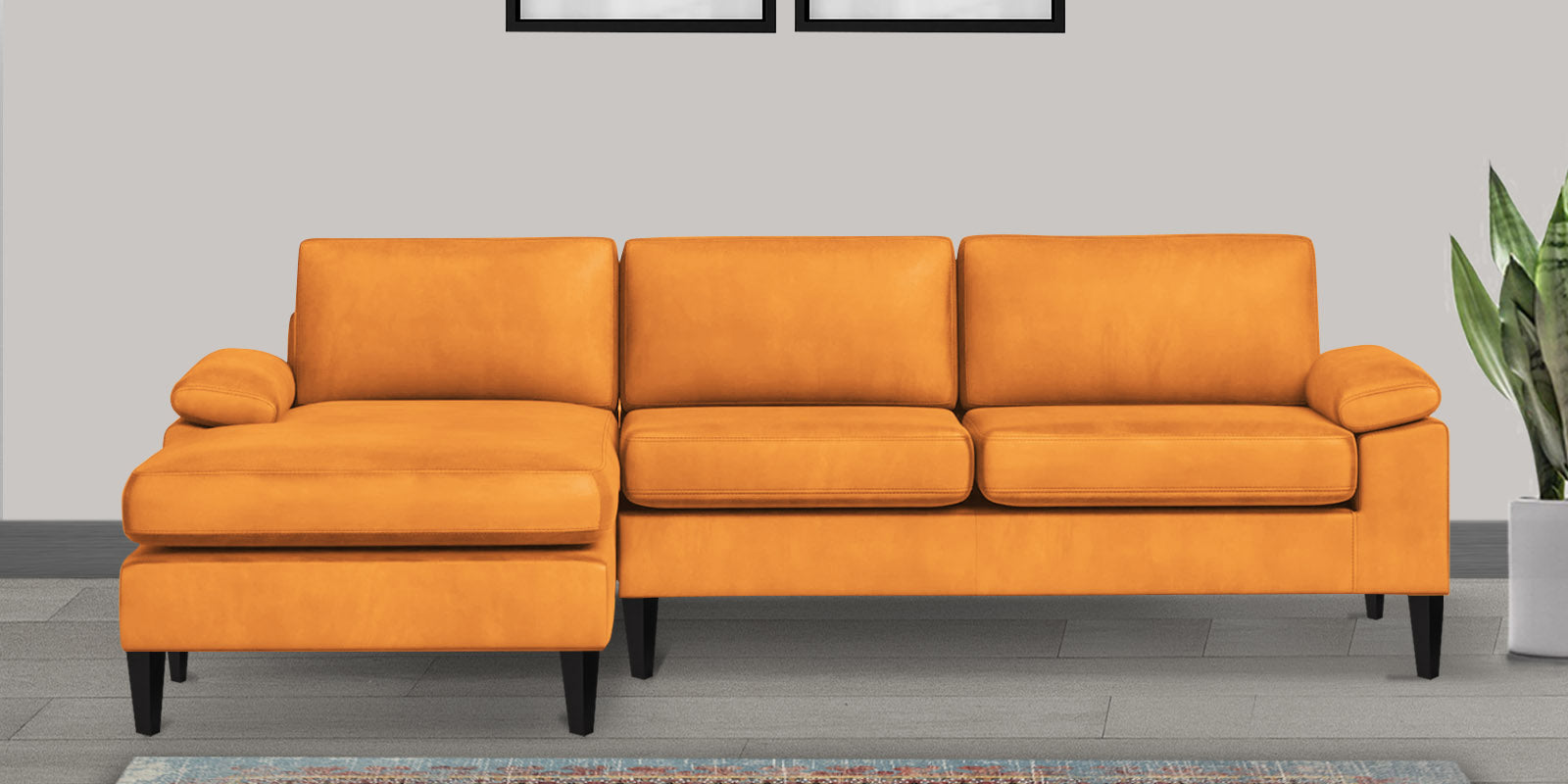 Vegas Velvet RHS Sectional Sofa (3+Lounger) In Tangerine orange Colour - Febonic Living