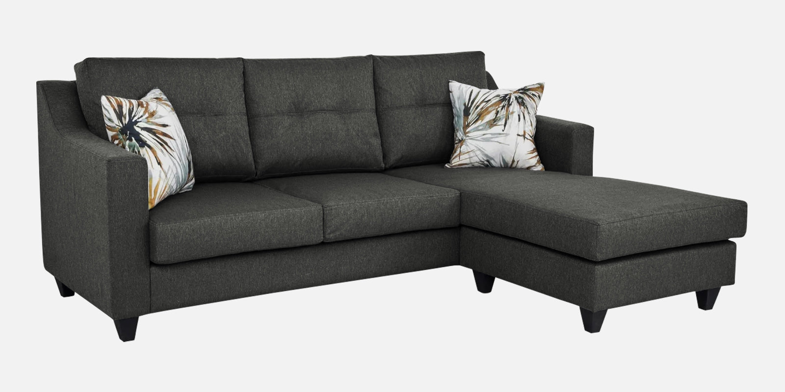 Welly Fabric LHS Sectional Sofa (2+Lounger) In Charcoal Grey Colour - Febonic Living