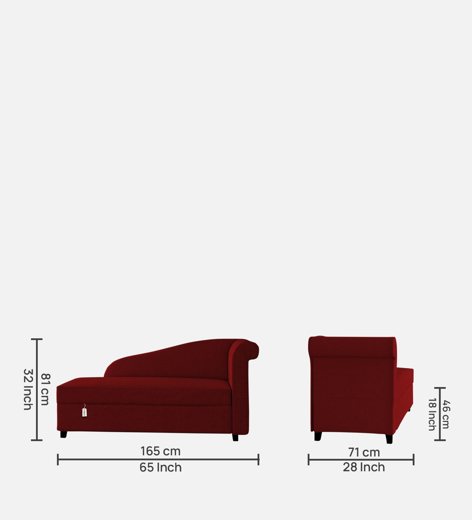 Toppy Fabric LHS Chaise Lounger In Blood Maroon Colour With Storage - Febonic Living