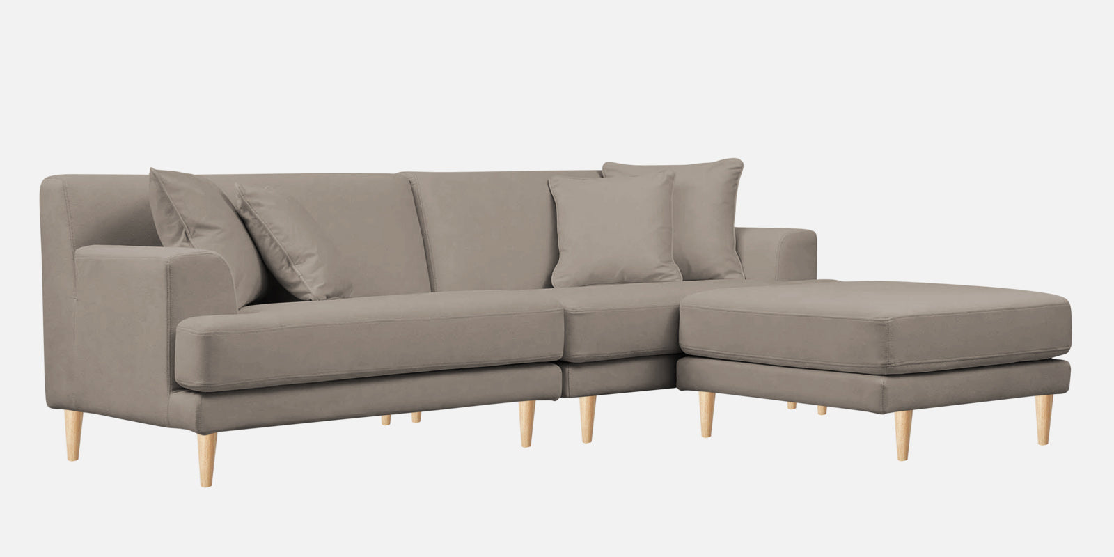 Woody Fabric LHS Sectional Sofa (3+Lounger) In Oat Beige Colour - Febonic Living