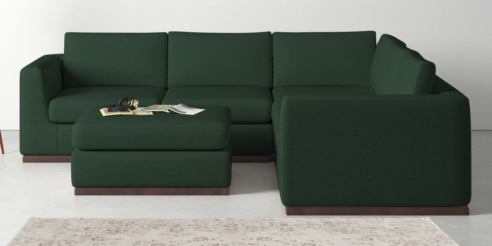Freedom Velvet 6 Seater RHS Corner Sofa In Amazon Green Colour With Ottoman - Febonic Living