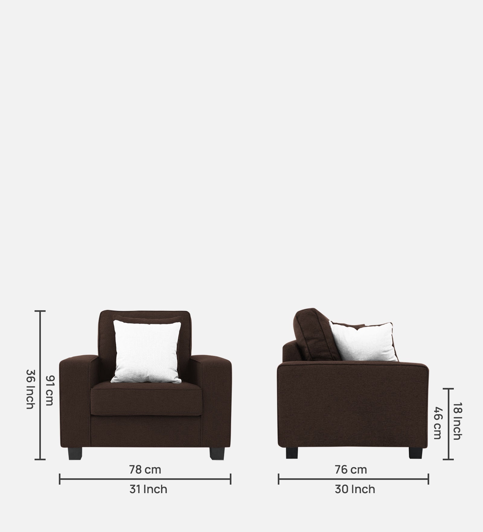 Ladybug Fabric 1 Seater Sofa In Coffee Brown Colour - Febonic Living