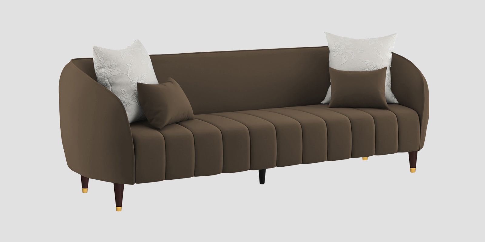 Hairo Velvet 3 Seater Sofa In Shade Brown Colour - Febonic Living