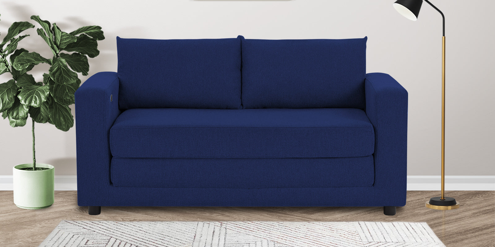 Roman Fabric 3 Seater Foldable Sofa Cum Bed In Royal Blue Colour With USB Portable Type - Febonic Living