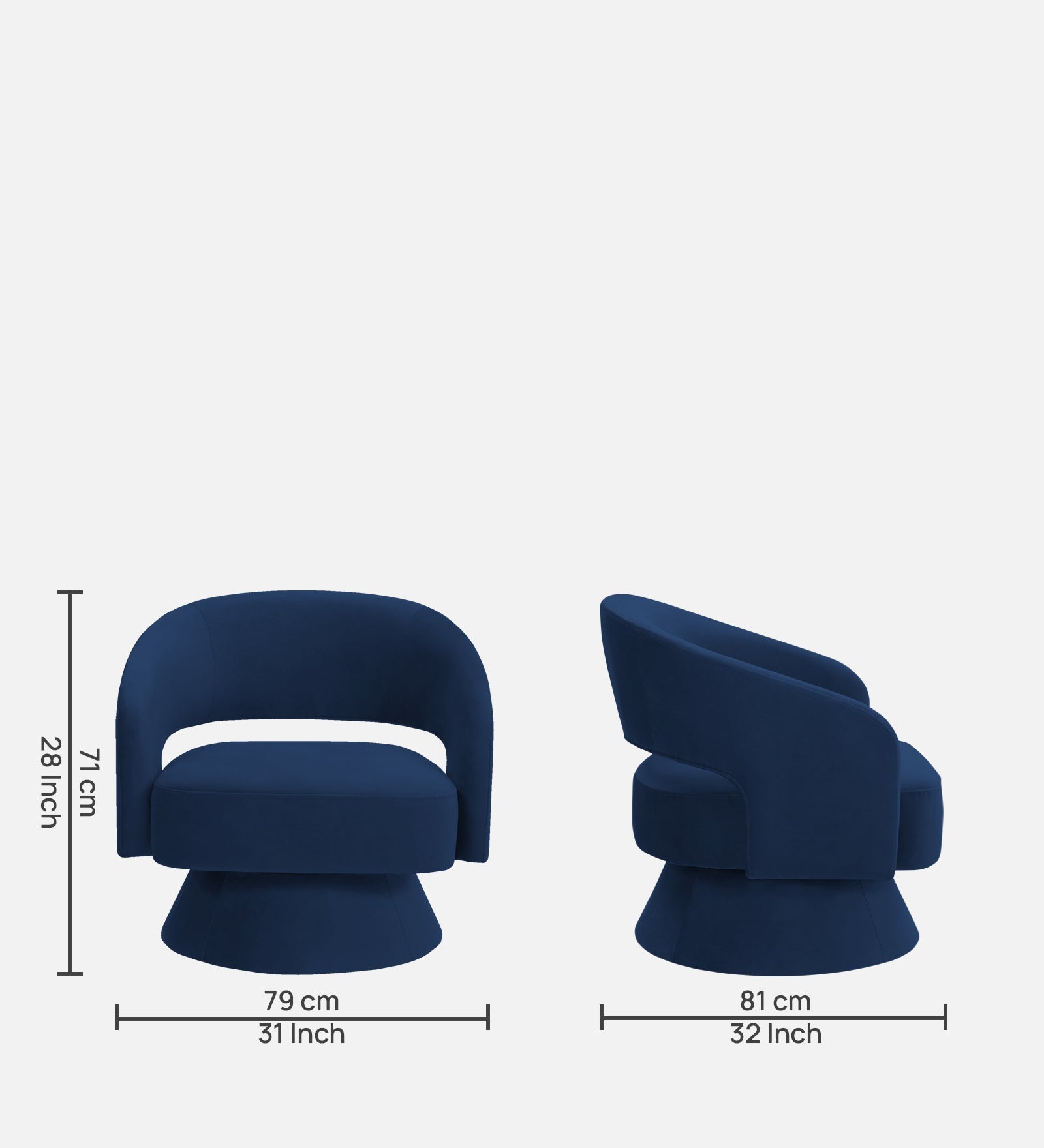 Pendra Velvet Swivel Chair In Imperial Blue Colour - Febonic Living