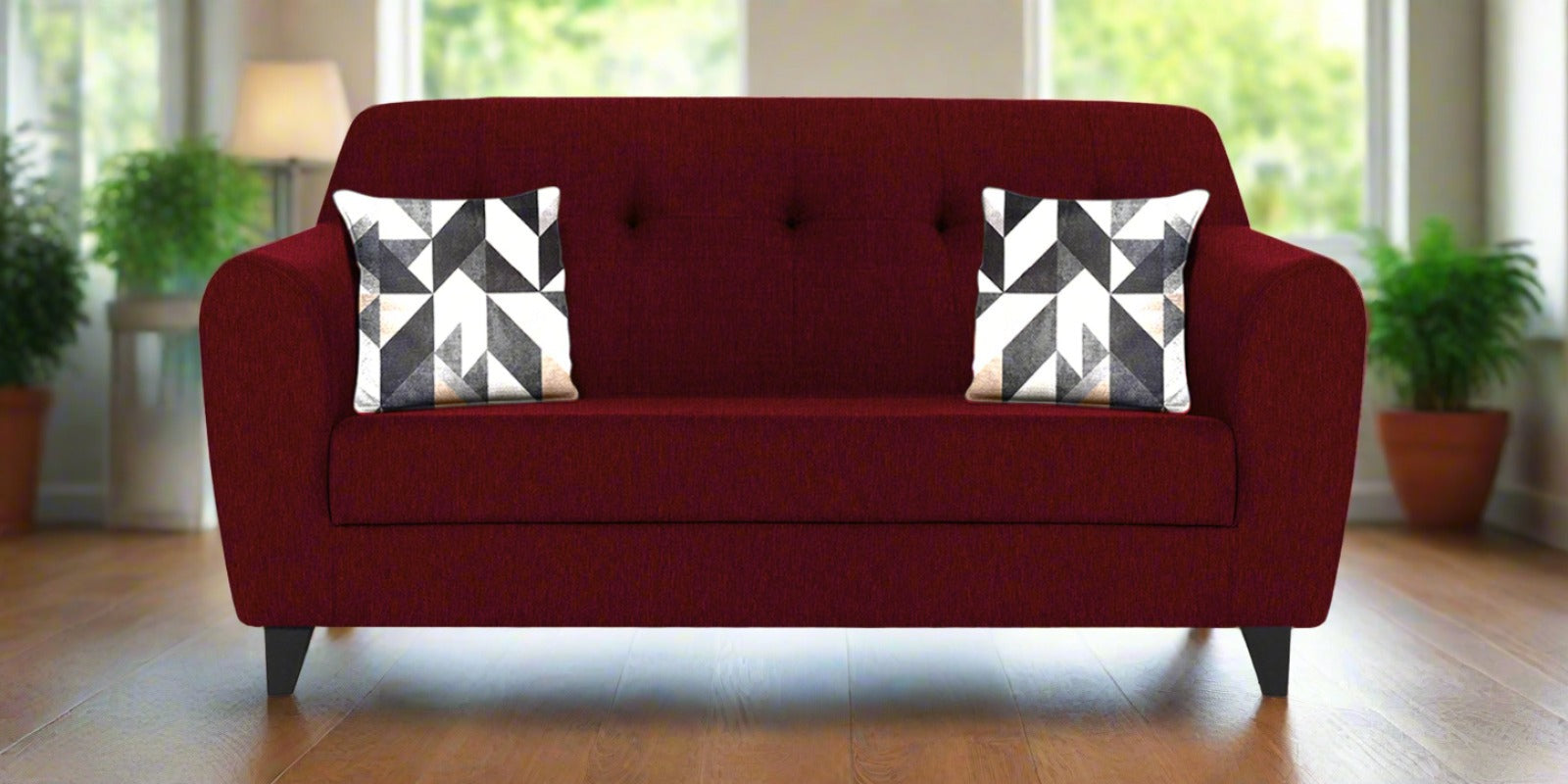 Melaan Fabric 2 Seater Sofa In Ruby Red Colour - Febonic Living