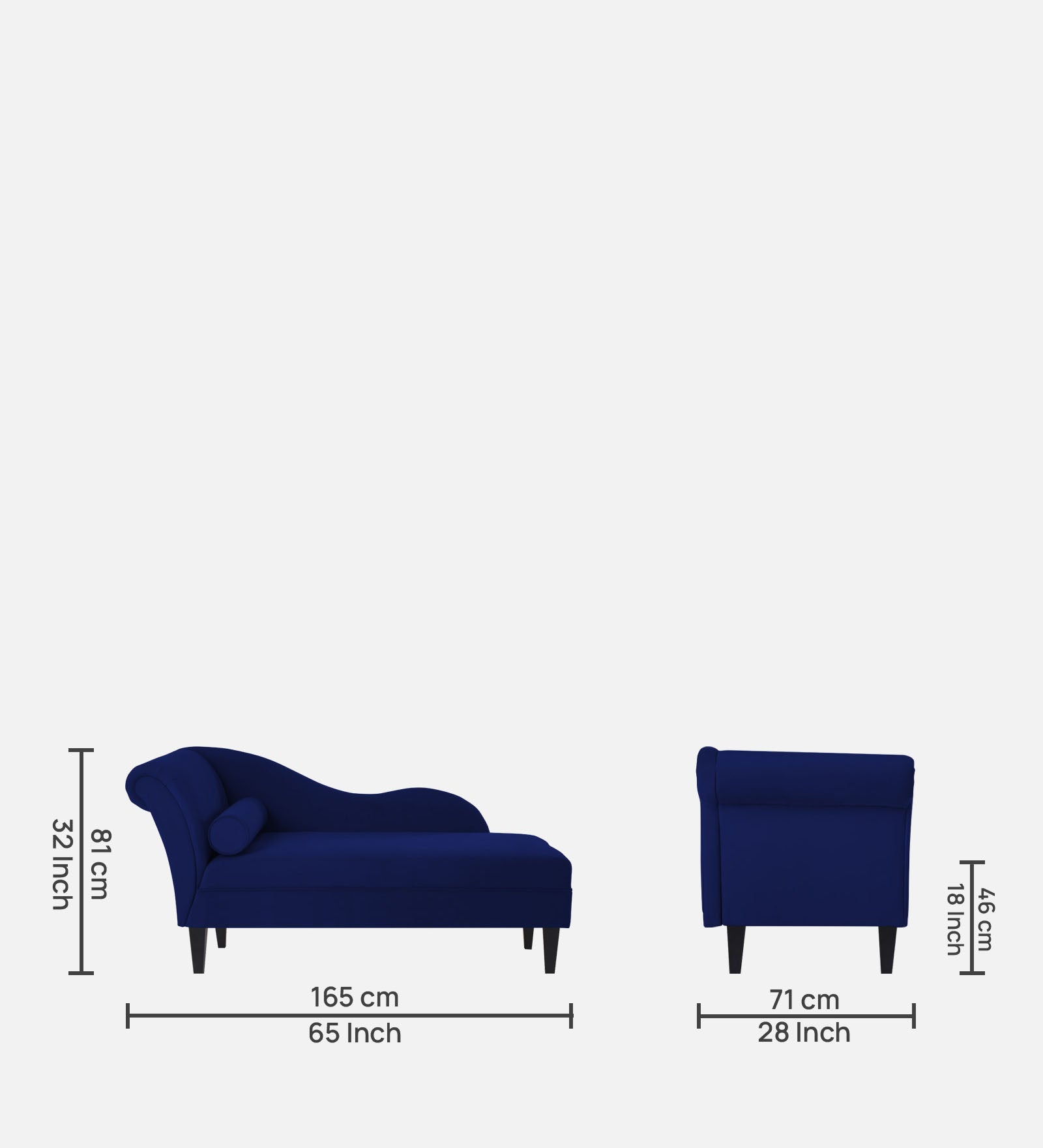 Rana Velvet RHS Chaise Lounger In Imperial Blue Colour - Febonic Living