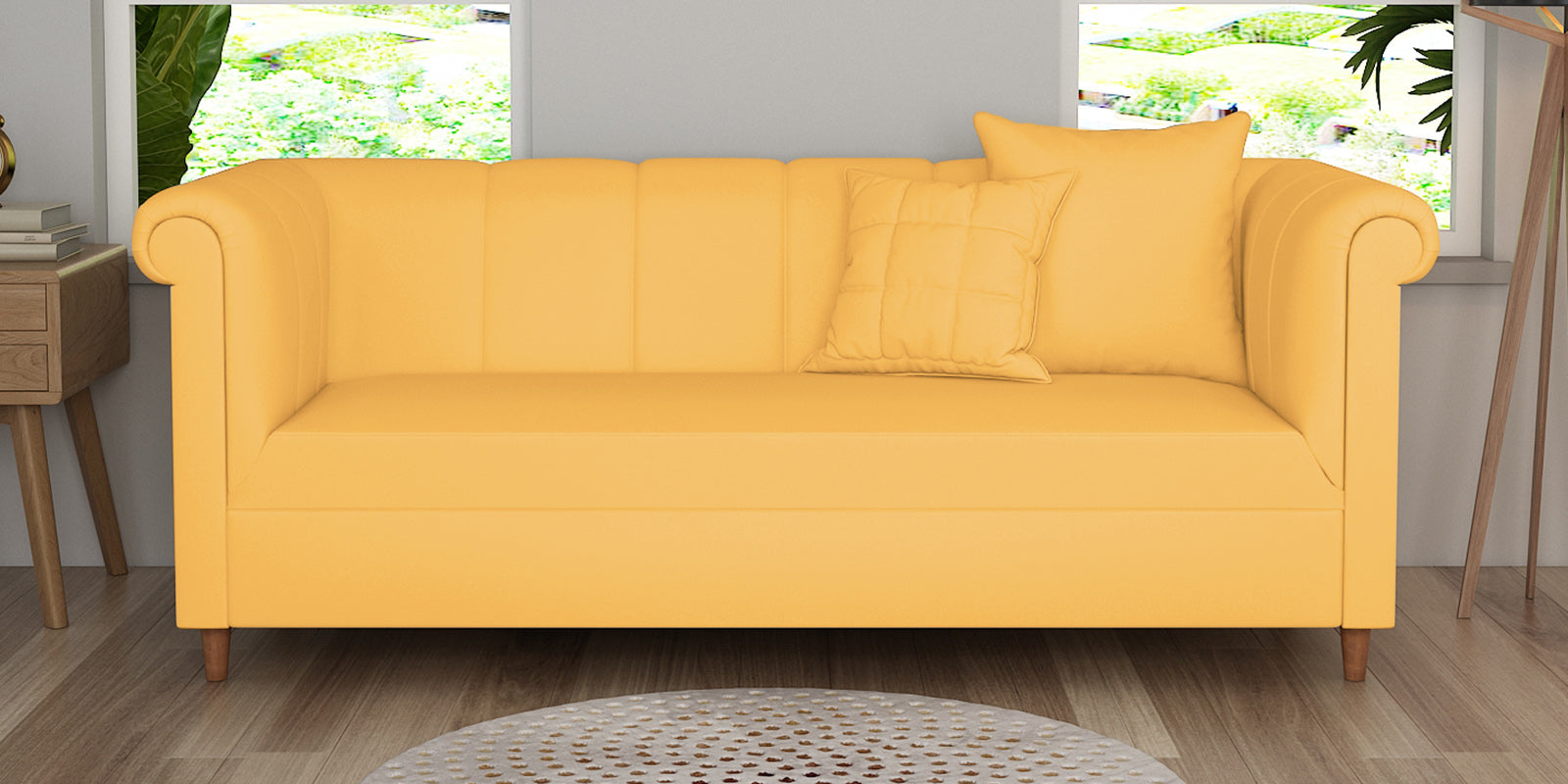 Rubi Velvet 3 Seater Sofa In Turmeric yellow Colour - Febonic Living