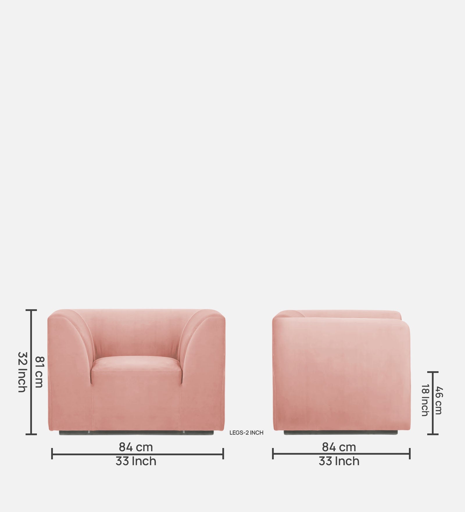 Bufa Velvet 1 Seater Sofa in Blush Pink Colour
