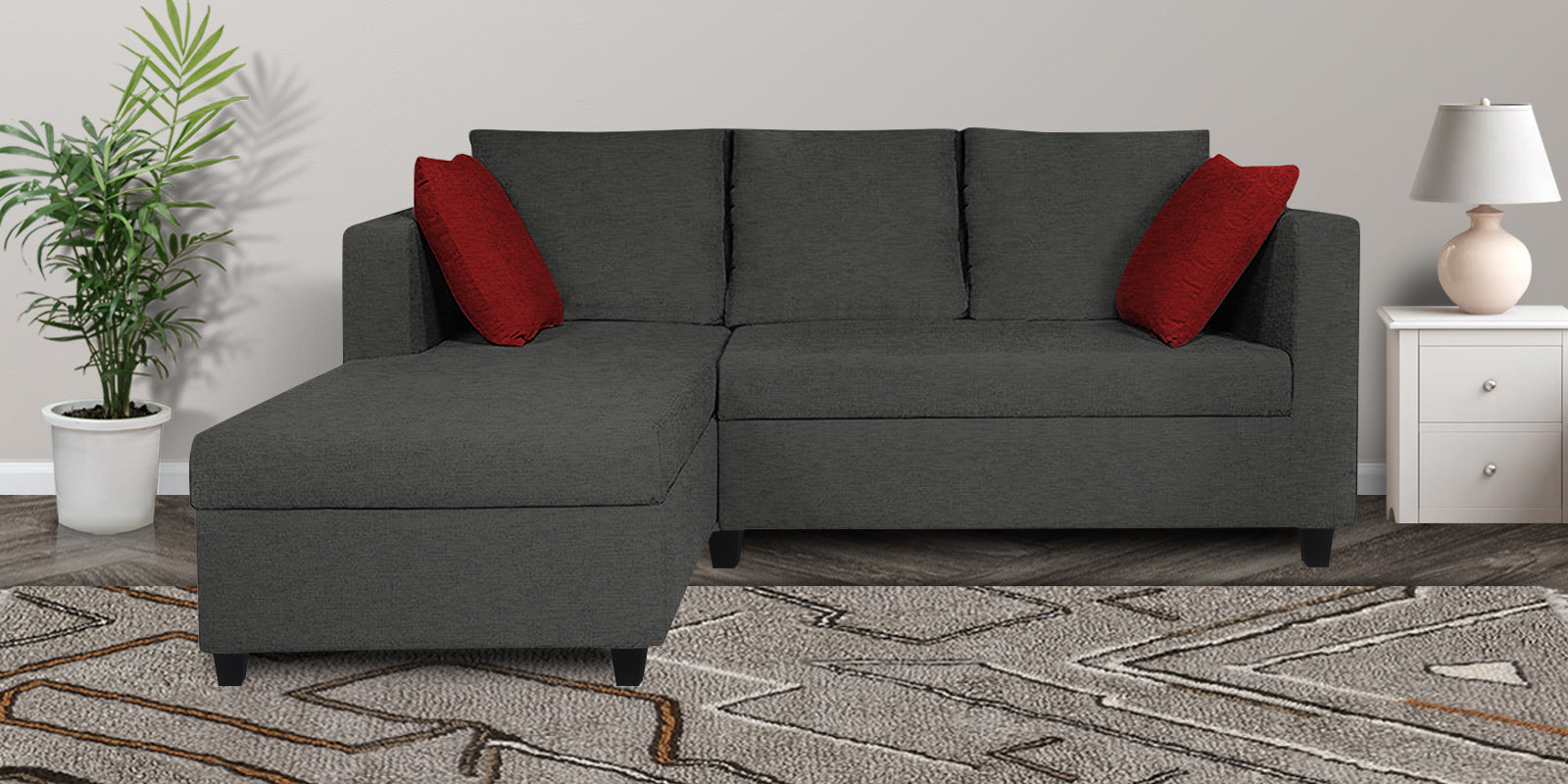 Nebula Fabric RHS Sectional Sofa (2+Lounger) In Charcoal Grey Colour - Febonic Living