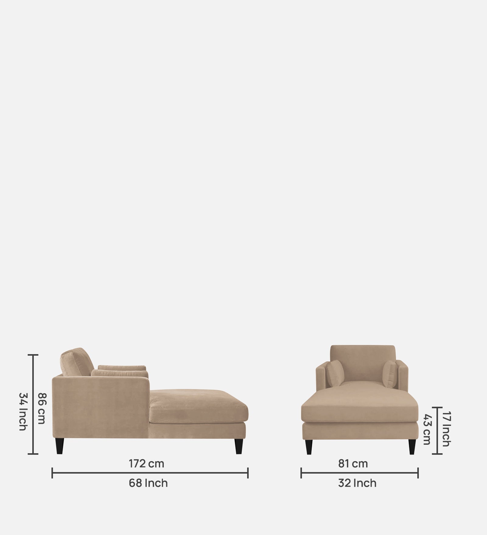 Makou Velvet Chaise Lounger In Camel Beige Colour - Febonic Living