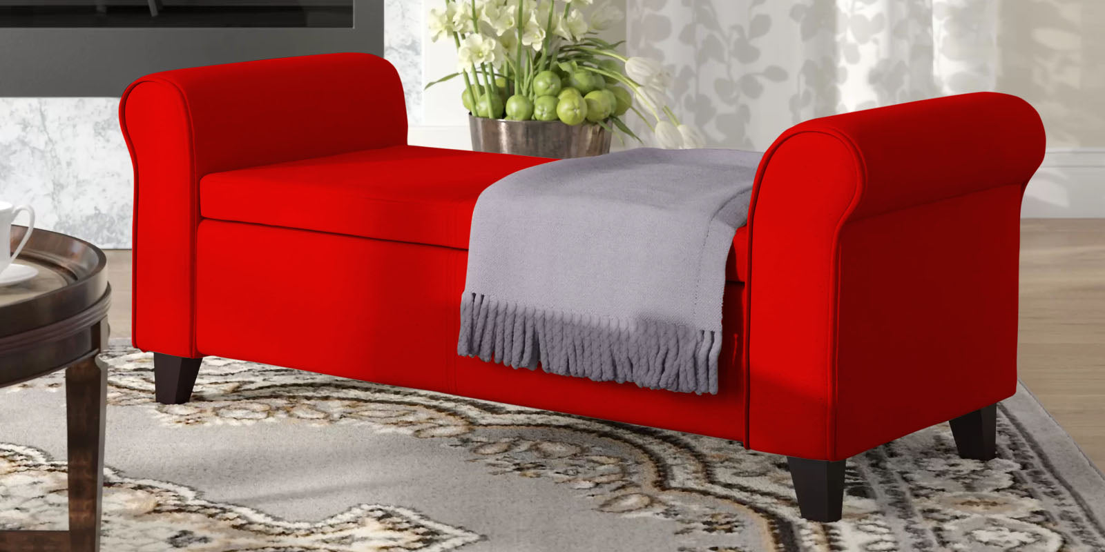 Molo Fabric 3 Seater Recamier In Ruby Red Colour With Storage - Febonic Living