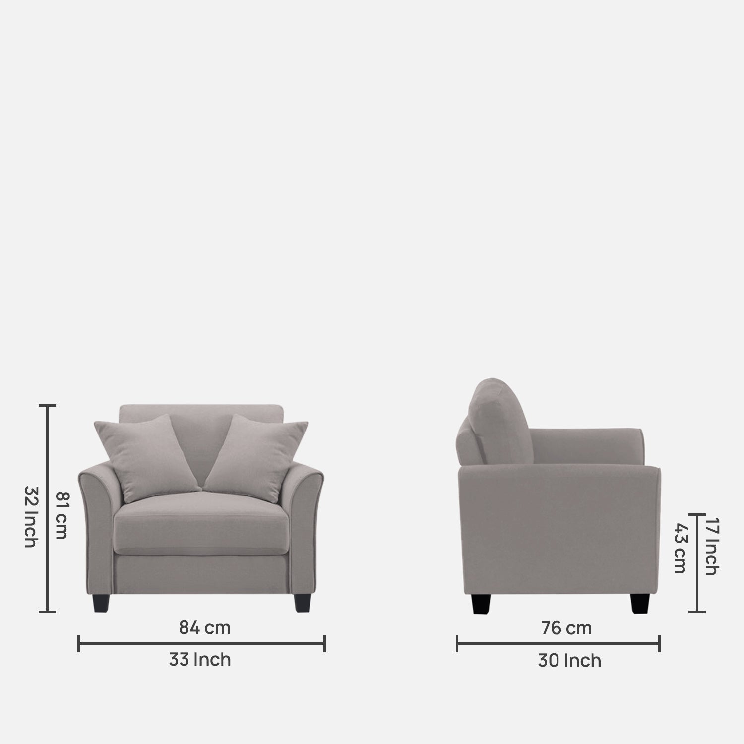 Daroo Velvet 1 Seater Sofa In Pearl Grey Colour - Febonic Living