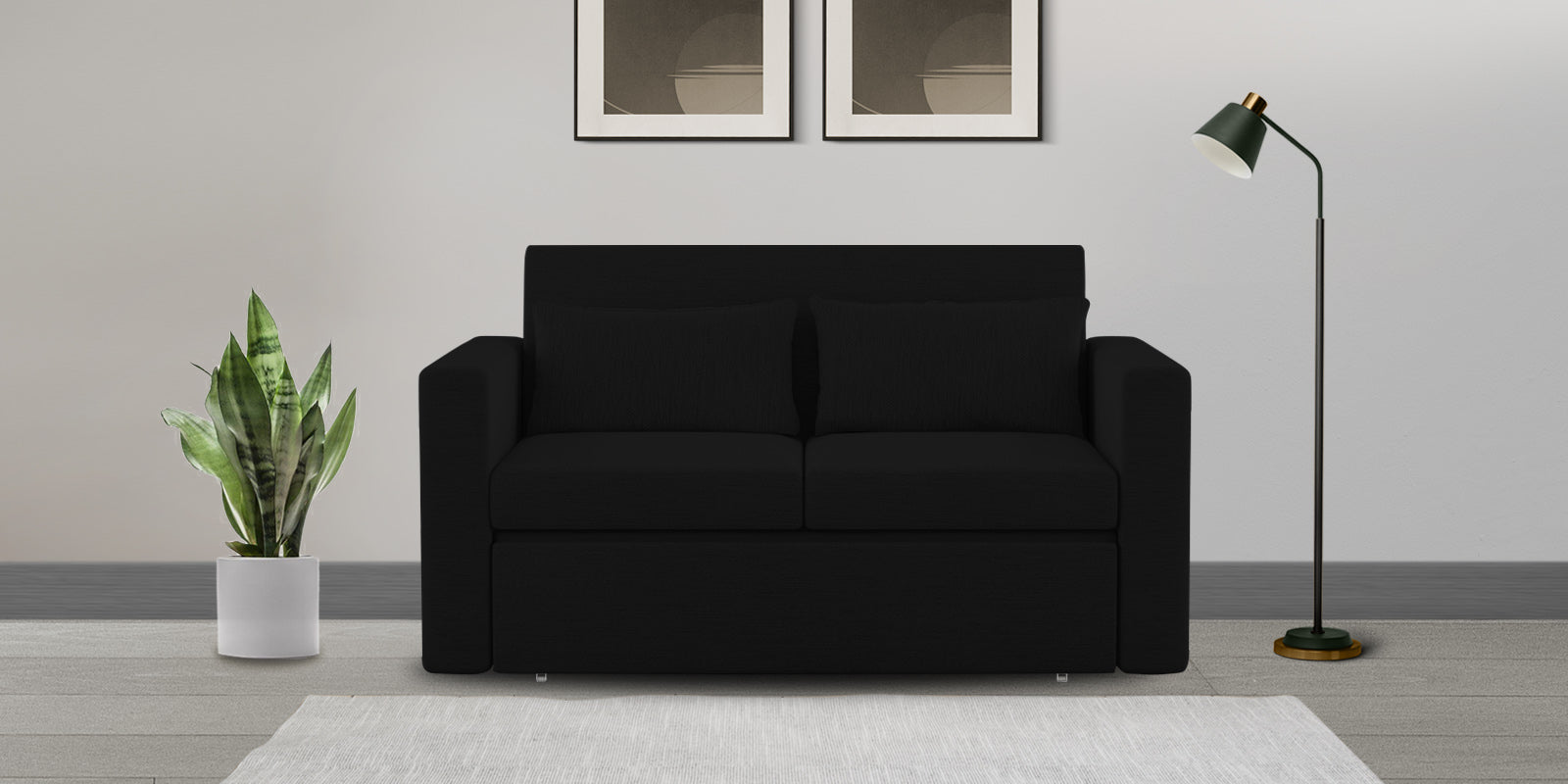River Fabric 2 Seater Pull Out Sofa Cum Bed In Zed Black Colour - Febonic Living