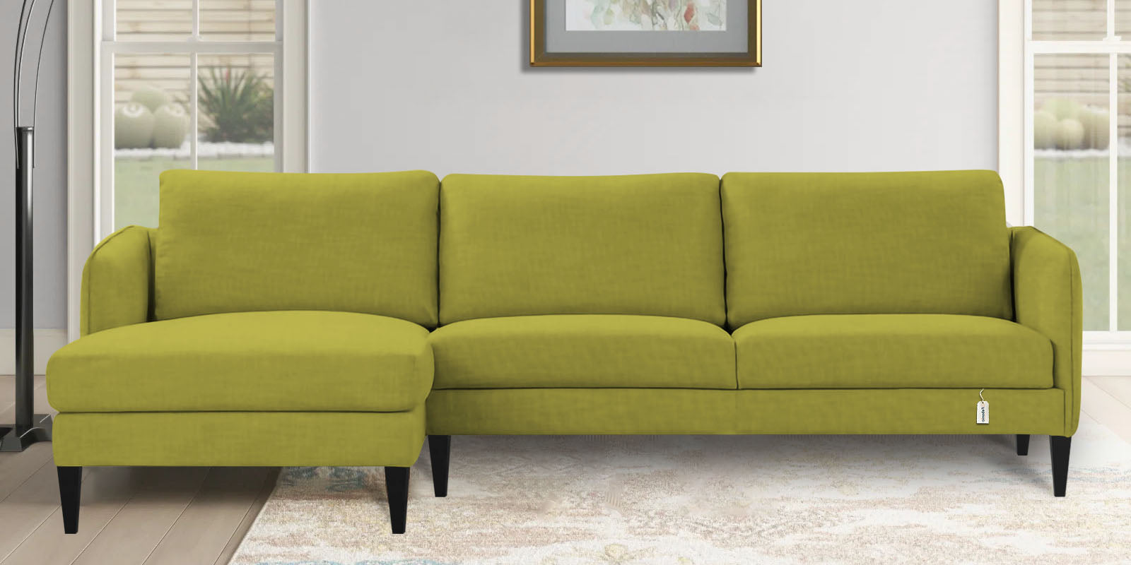 Piku Fabric RHS Sectional Sofa (3+Lounger) In Parrot Green Colour - Febonic Living