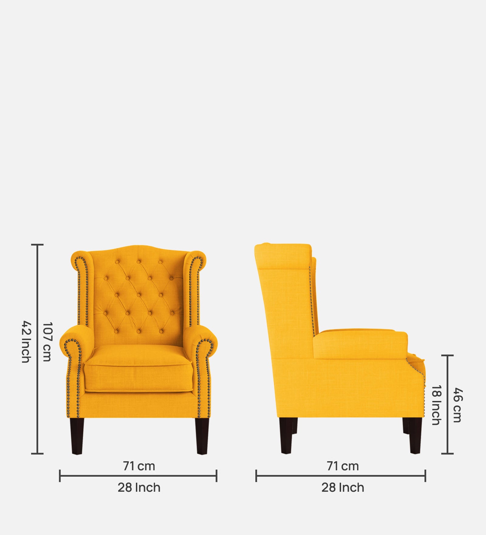 Nottage Fabric Wing Chair In Bold Yellow Colour - Febonic Living