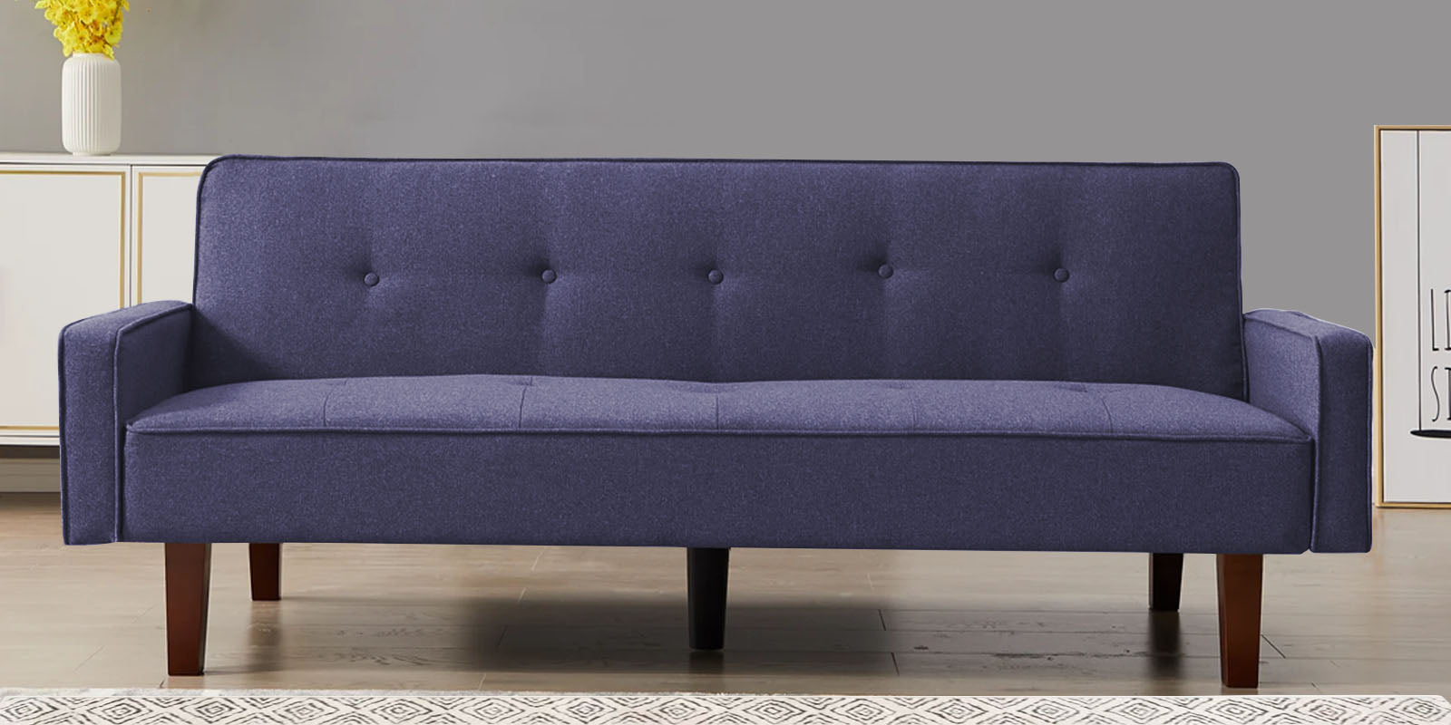 Nebia Fabric 3 Seater Convertible Sofa Cum Bed In Slate Blue Colour - Febonic Living