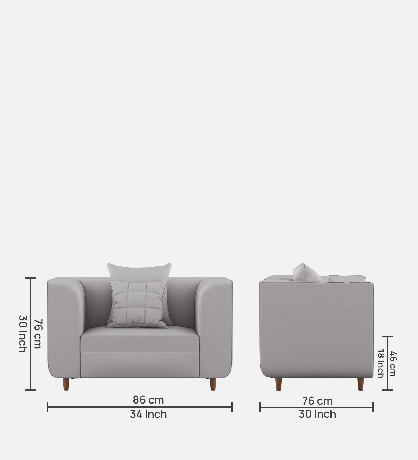 Sumo Velvet 1 Seater Sofa In Light Grey Colour - Febonic Living