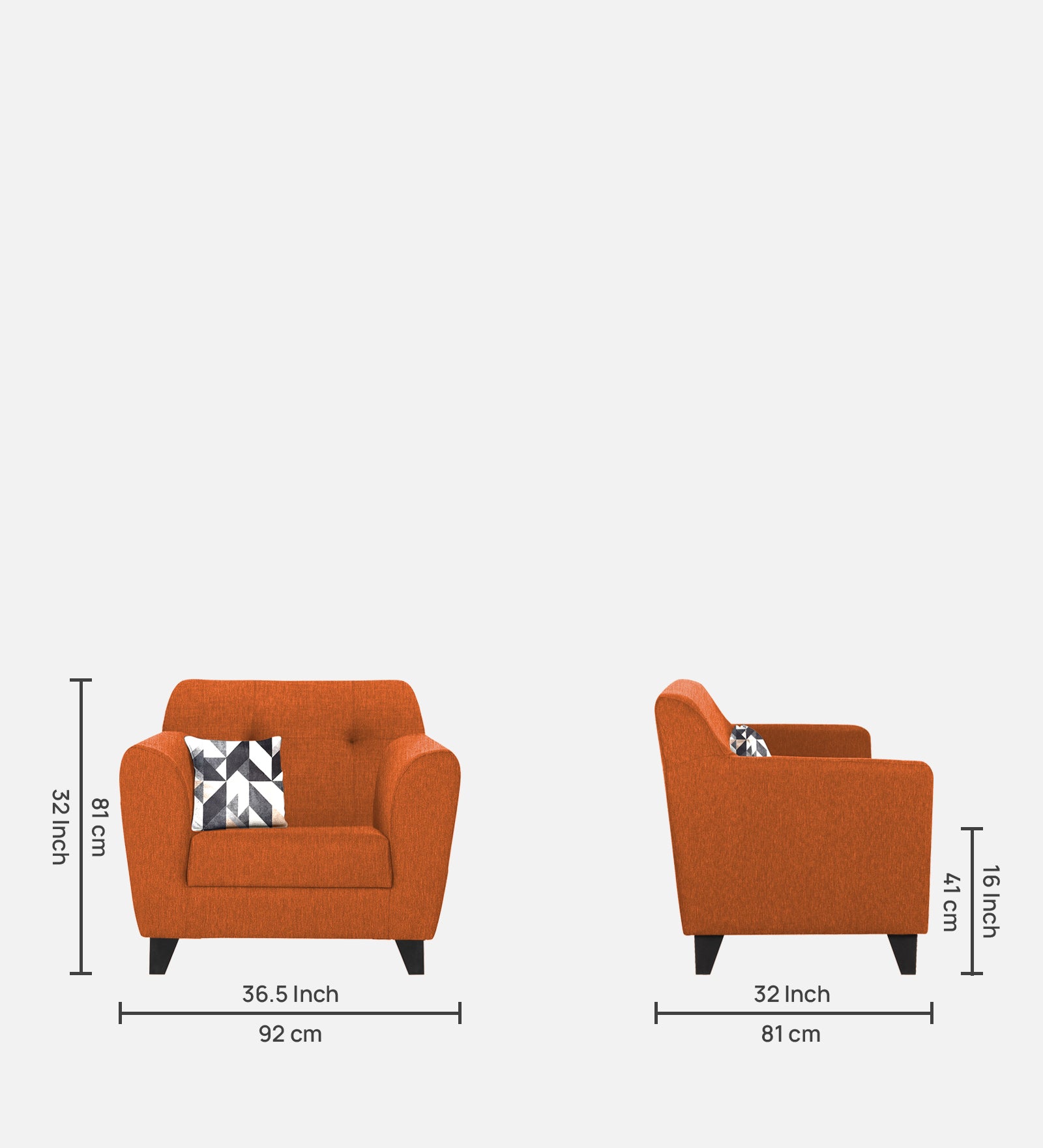 Melaan Fabric 1 Seater Sofa In Vivid Orange Colour