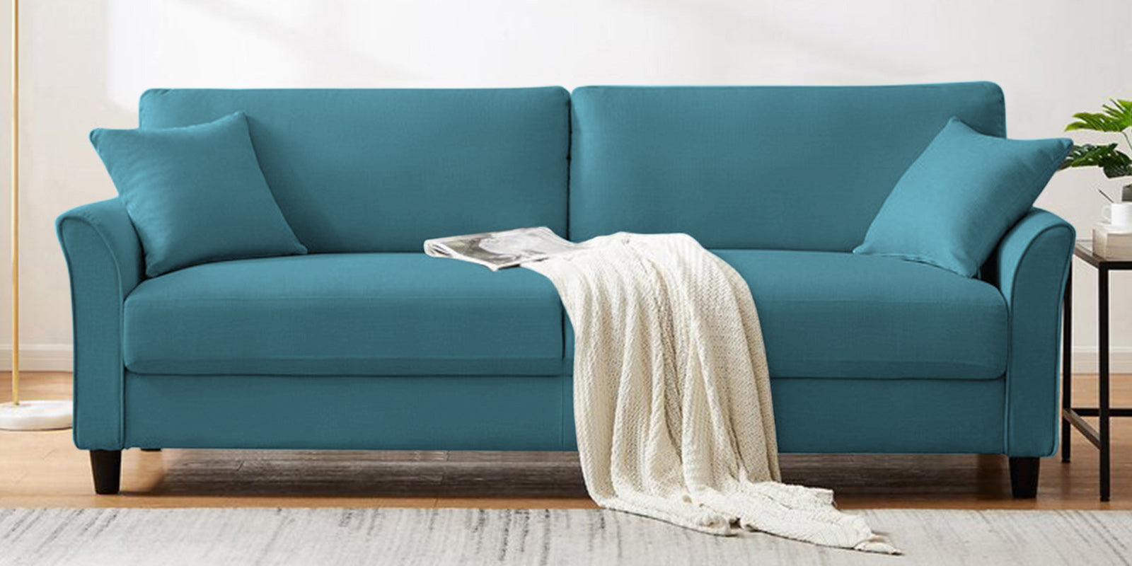 Daroo Velvet 3 Seater Sofa In Aqua Blue Colour - Febonic Living
