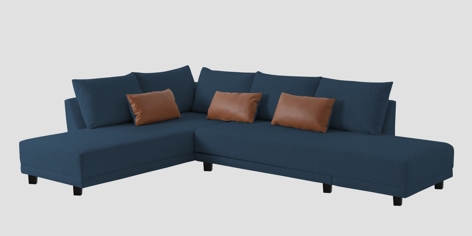 Ira Boucle Fabric RHS 6 Seater Convertible Sofa Cum Bed In Classic Blue Colour - Febonic Living