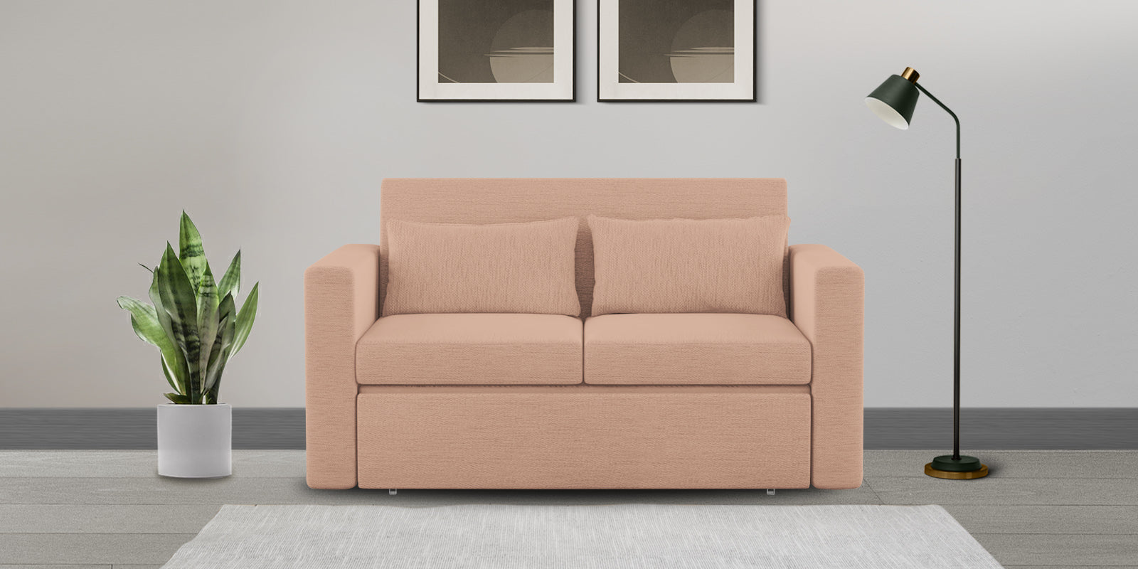 River Fabric 2 Seater Pull Out Sofa Cum Bed In Cosmic Beige Colour - Febonic Living