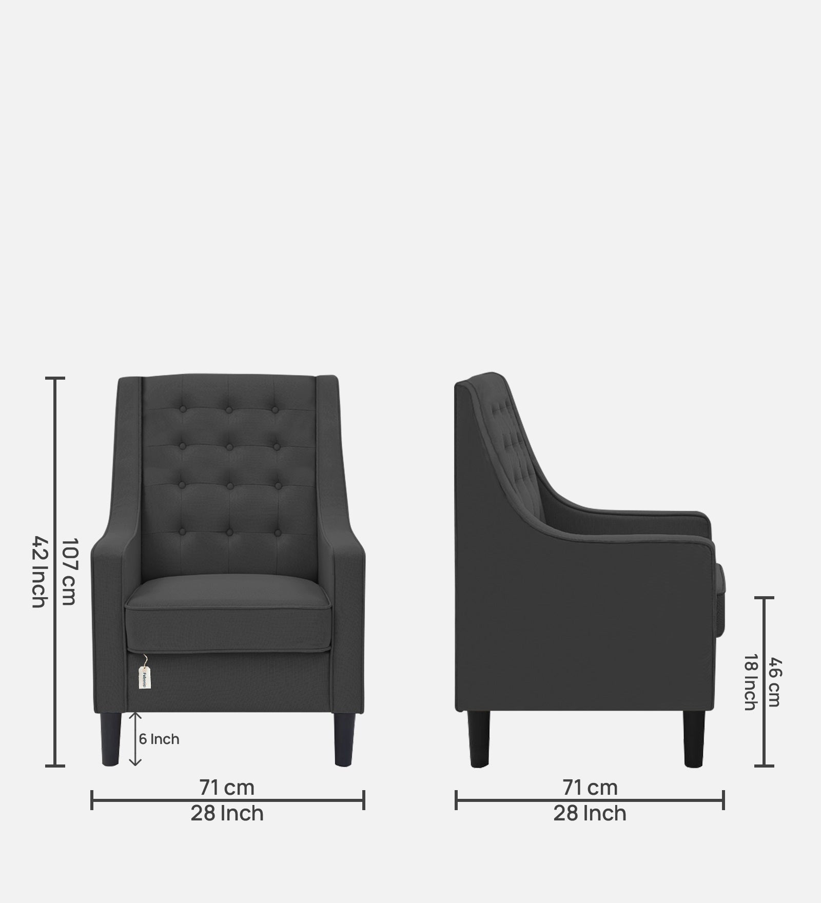 Sona Fabric Barrel Chair + Ottoman in Charcoal Grey Colour