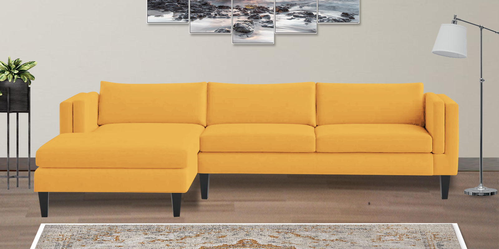 Jasper Velvet Rhs Sectional Sofa 3 Lounger In Turmeric Yellow Colour - Febonic Living