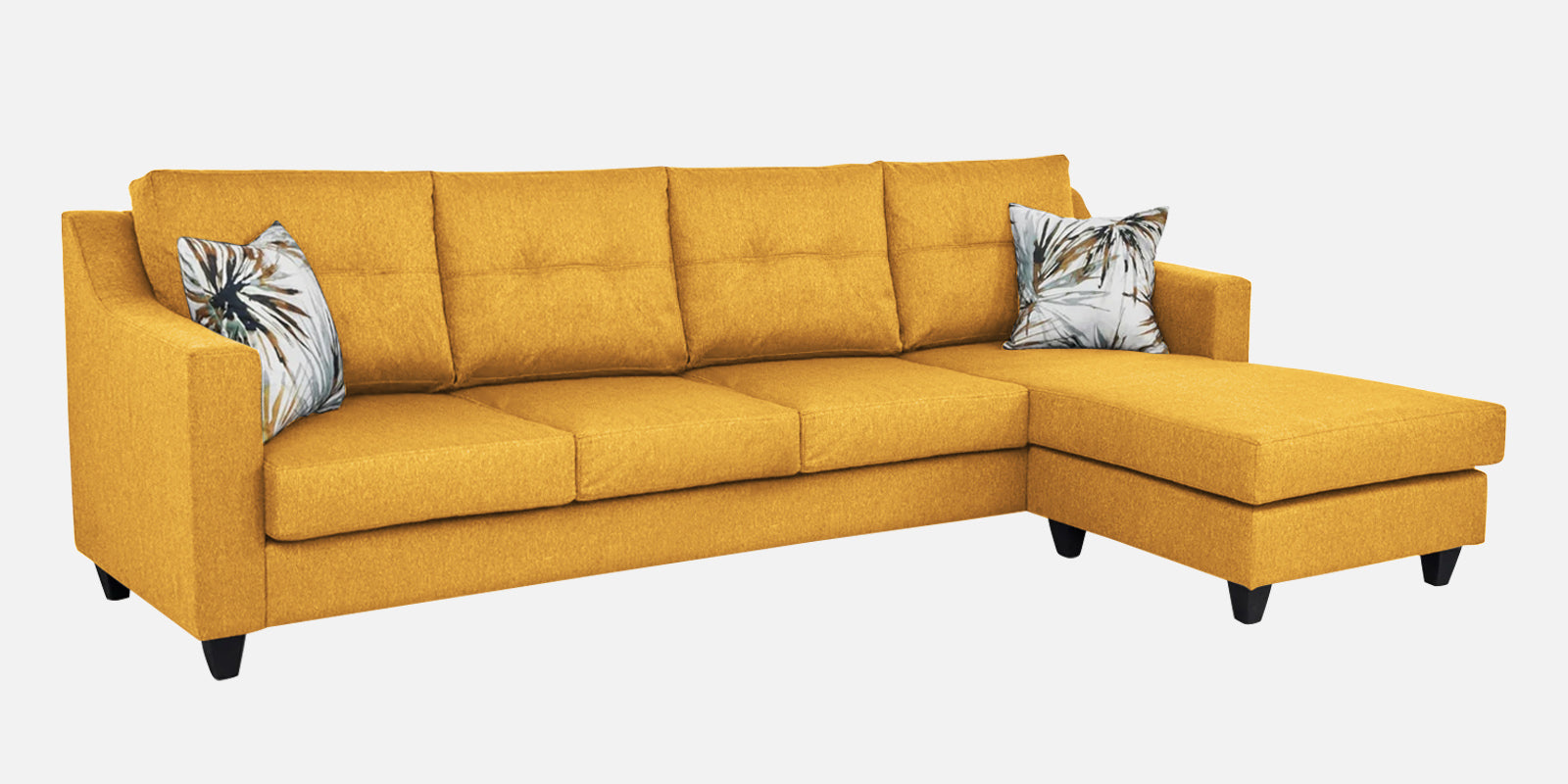 Welly Fabric LHS Sectional Sofa (3+Lounger) In Bold Yellow Colour - Febonic Living