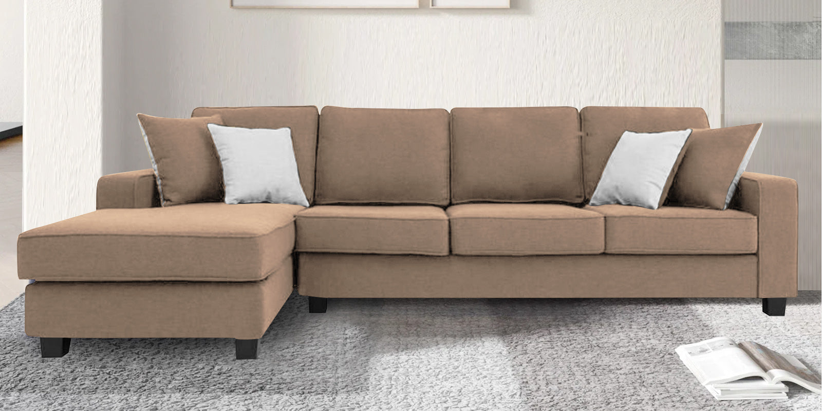 Ladybug Fabric RHS Sectional Sofa (3+Lounger) In Cookie Beige Colour - Febonic Living