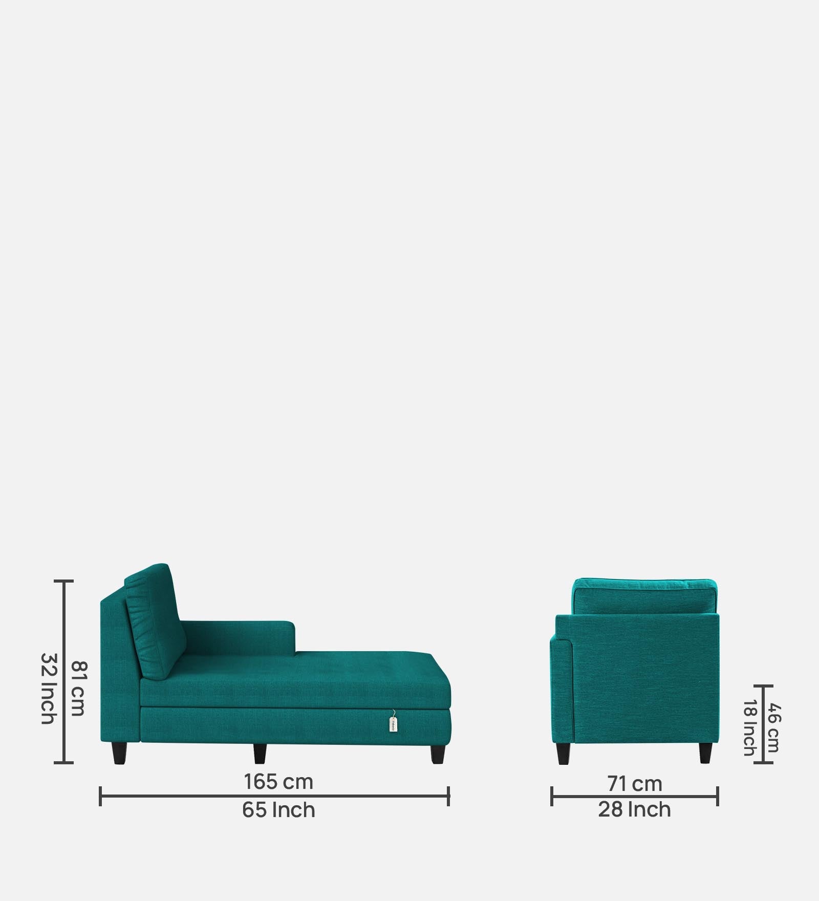 Royee Fabric RHS Chaise Lounger In Sea Green Colour With Storage - Febonic Living