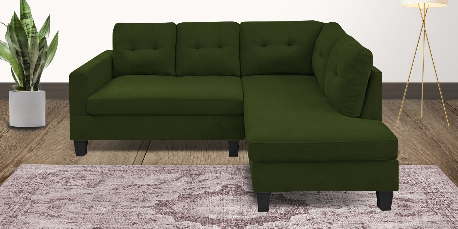 Thomas Fabric LHS Sectional Sofa (2+Lounger) In Olive Green Colour - Febonic Living