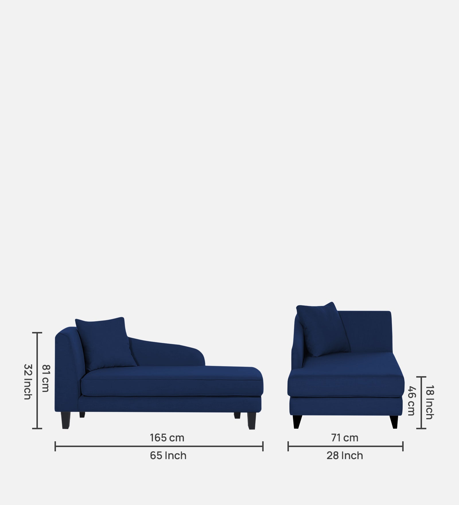 Louis Fabric RHS Chaise Lounger In Royal Blue Colour - Febonic Living