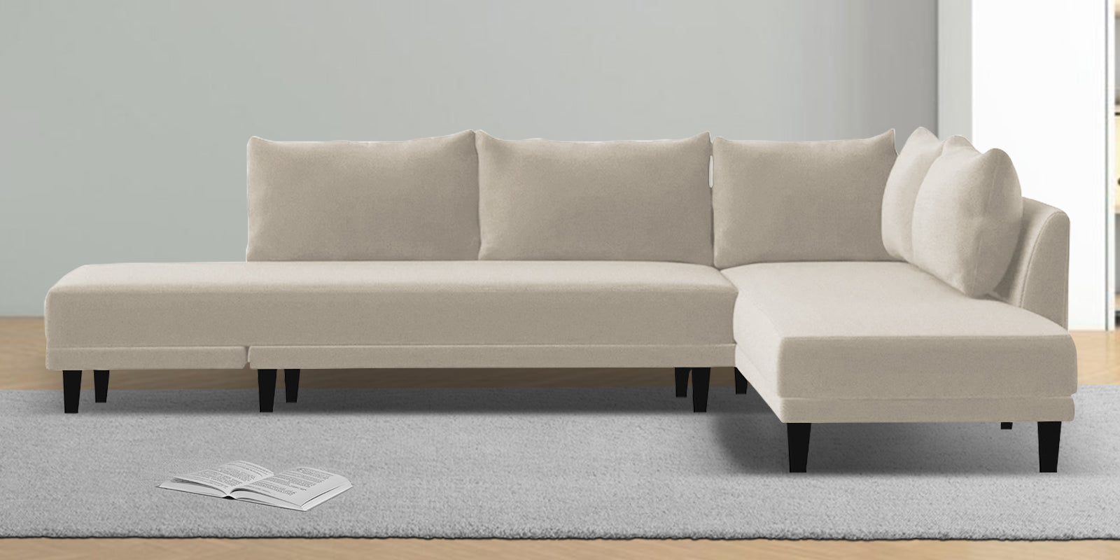 Ira Fabric LHS 6 Seater Convertible Sofa Cum Bed In Ivory Cream Colour - Febonic Living