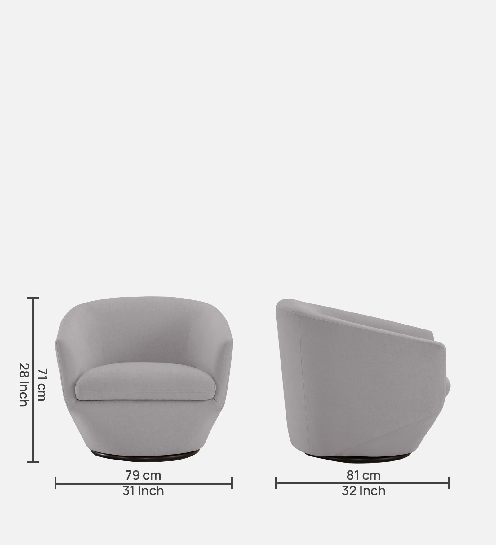 Haddie Velvet Swivel Chair In Concrete Grey Colour - Febonic Living