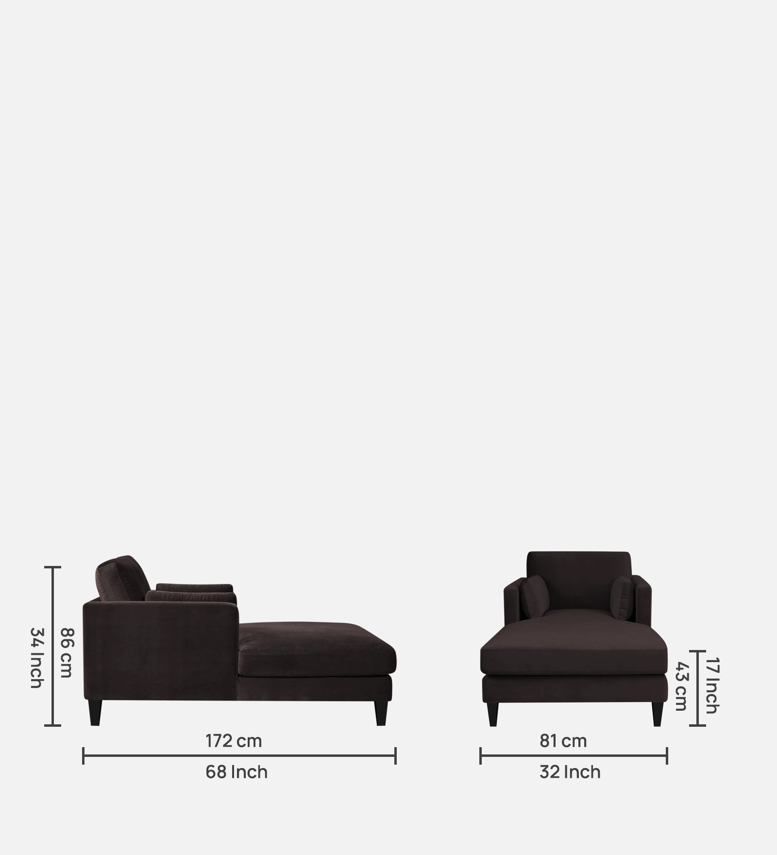 Makou Velvet Chaise Lounger In Mocha Brown Colour - Febonic Living