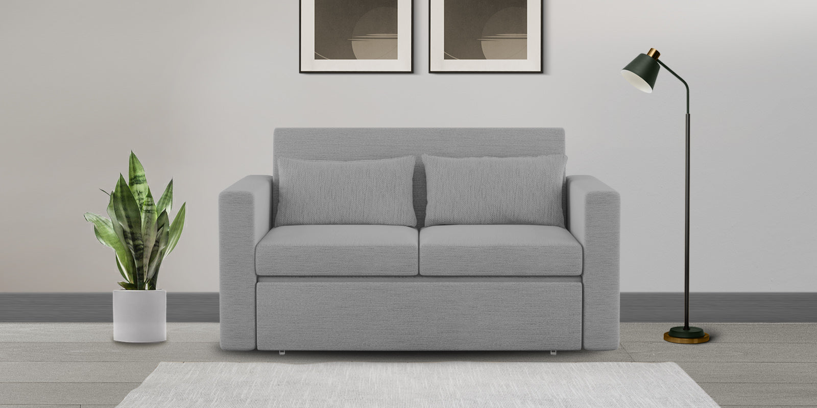 River Fabric 2 Seater Pull Out Sofa Cum Bed In lit Grey Colour - Febonic Living