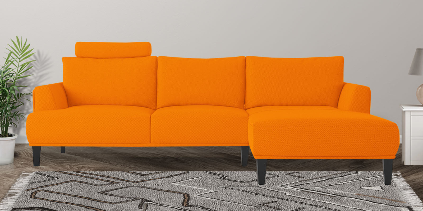 Como Fabric LHS Sectional Sofa (3+Lounger) In Vivid Orange Colour - Febonic Living