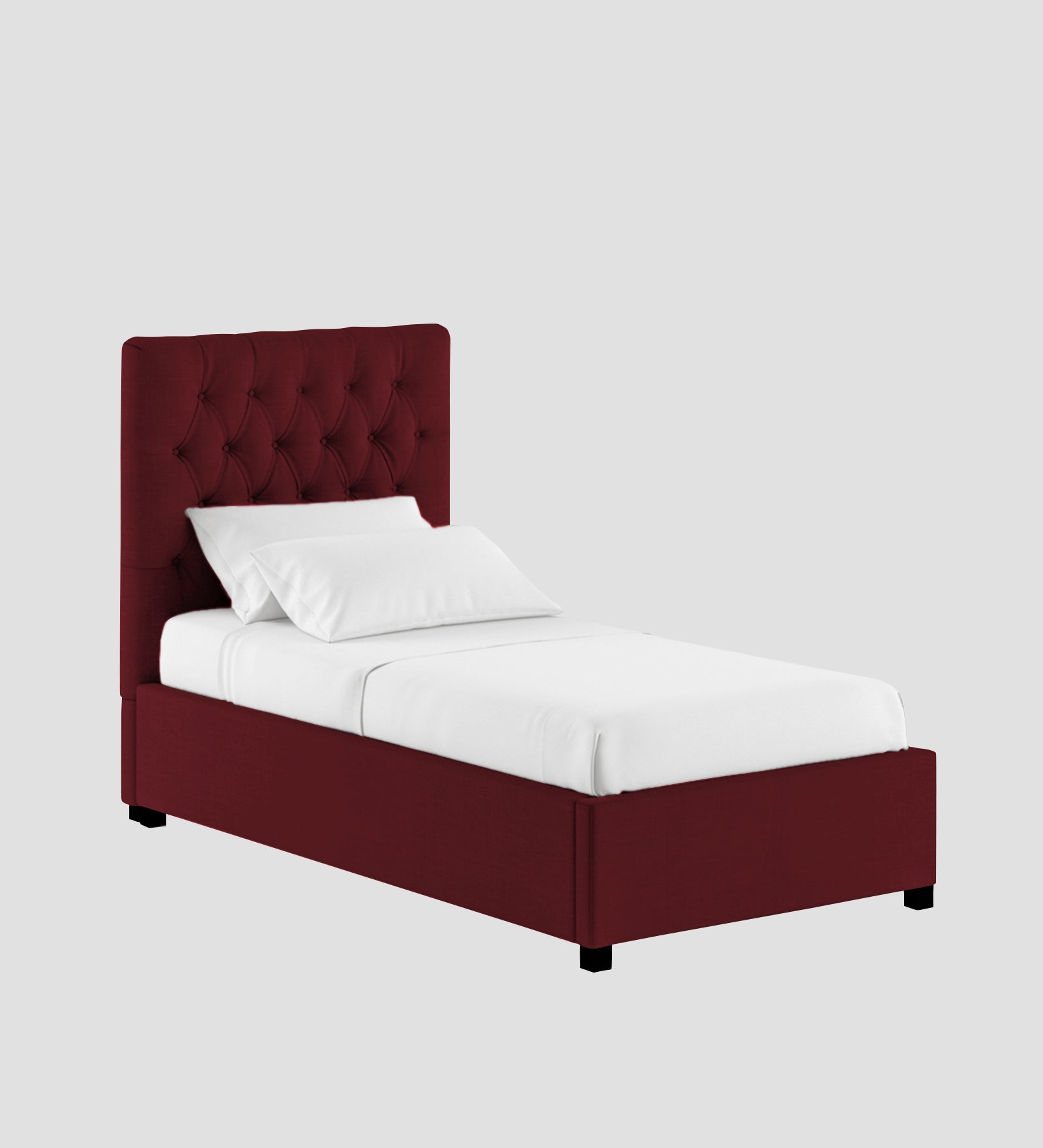 Isko Fabric Upholstered Single Bed in Blood Maroon Colour with Box Storage - Febonic Living