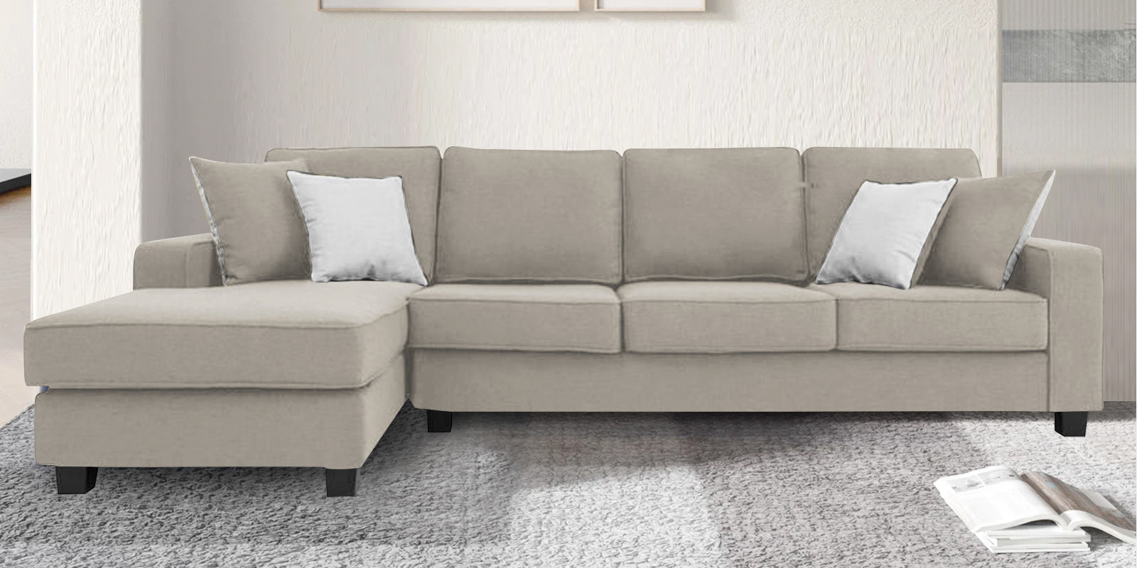 Ladybug Fabric RHS Sectional Sofa (3+Lounger) In Ash Grey Colour - Febonic Living